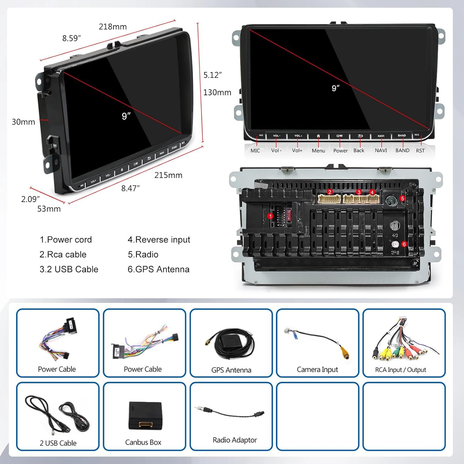 EYEWA 2G+64G 9 Inch Android 13 Car Stereo Radio Carplay for Volkswagen VW Jetta Passat Seat Golf Beetle Tiguan Touran EOS