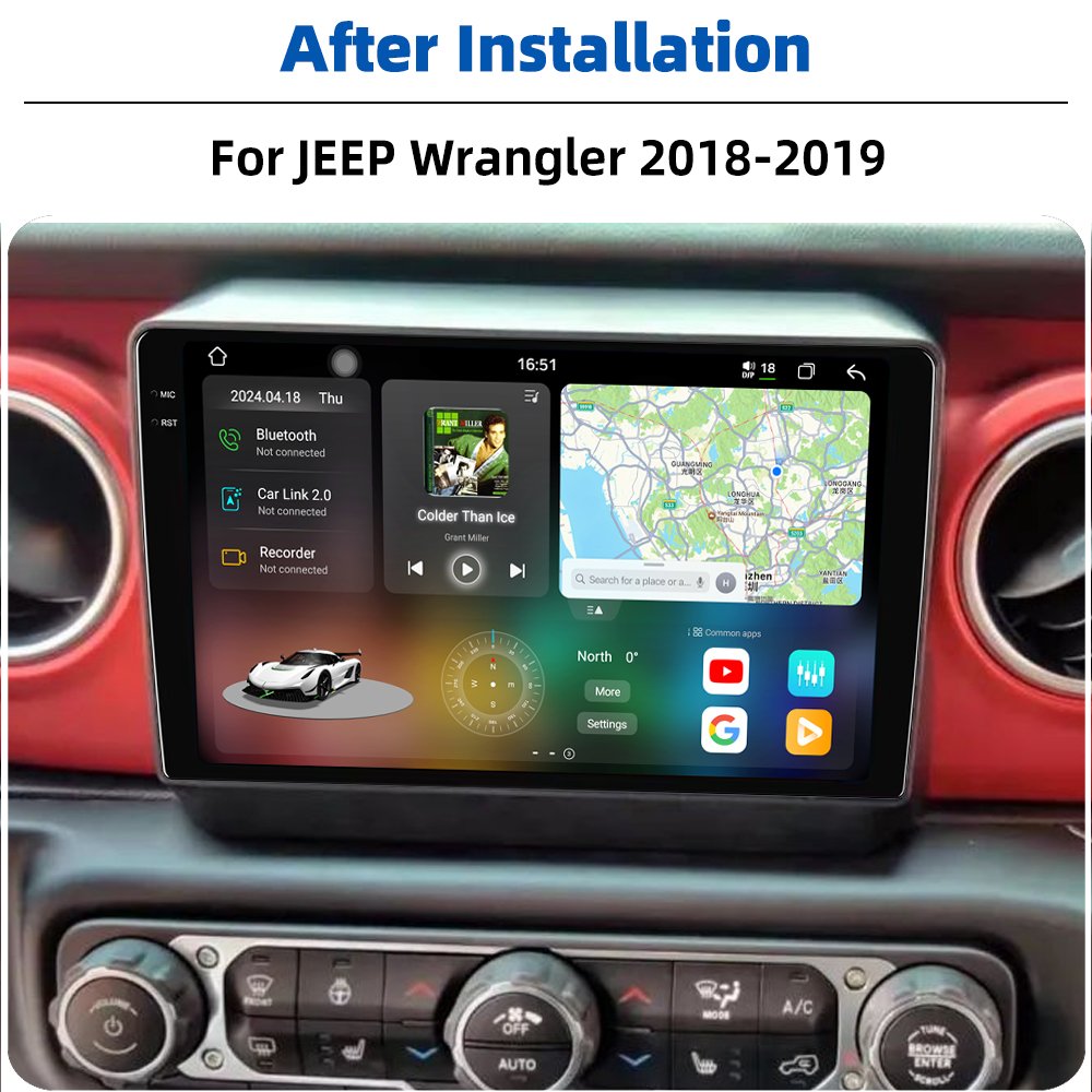 9.5 Inch 8+256GB Android 13 Gps Navigation 2DIN Autoradio Stereo CarPlay + Auto Car Radio For JEEP Wrangler 2017 2018 2019