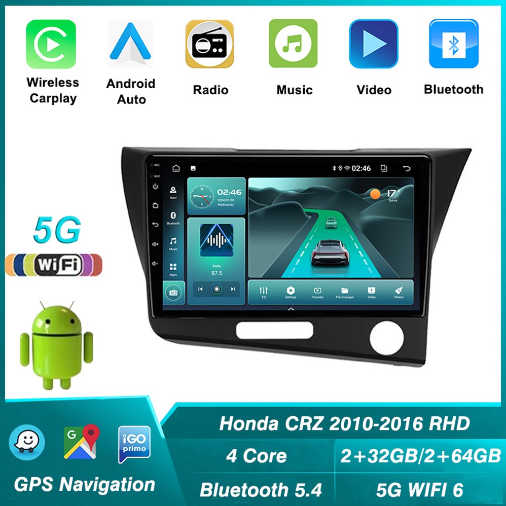 New Android 2 din car radio for Honda CRZ 2010-2016 RHD Multimedia Audio dvd GPS Navigation Stereo 5G-WIFI with Car Player