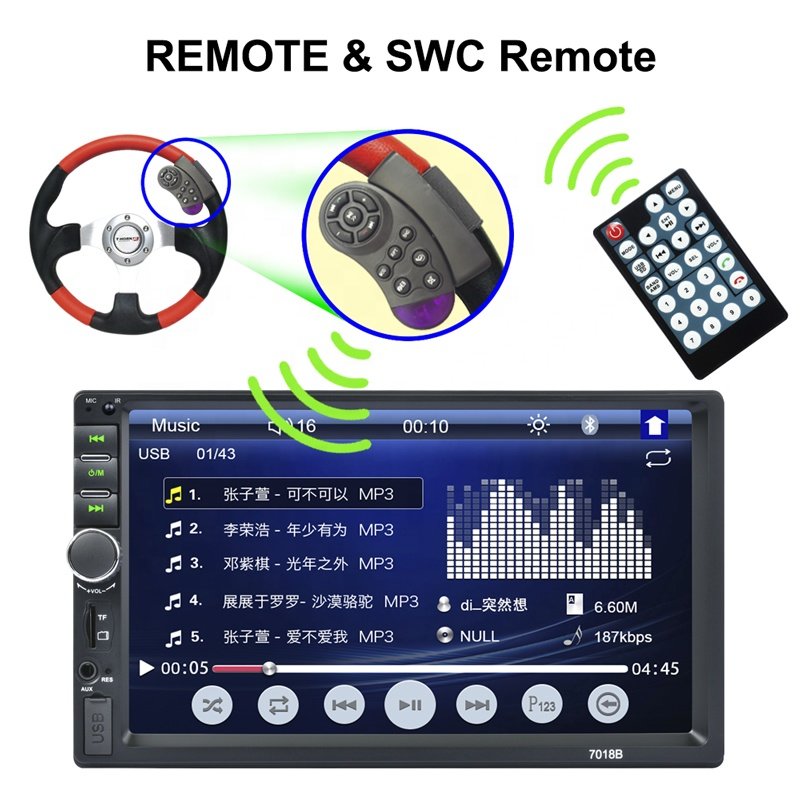 7inch HD LCD Touch Screen BT 2din Audio Car Stereo 7018B 7 Inch 2 Din Car Radio MP5 Video Player with Rear View Camera