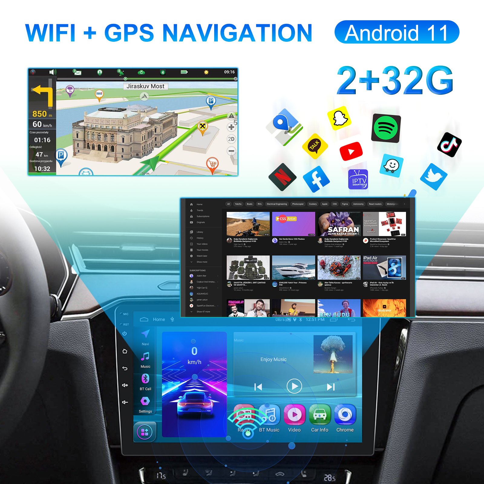 TS7 car android player Wireless CarPlay Mirror Link Bluetooth WiFi Auto 9/10 Inches GPS Navigation Multimedia Radio Player
