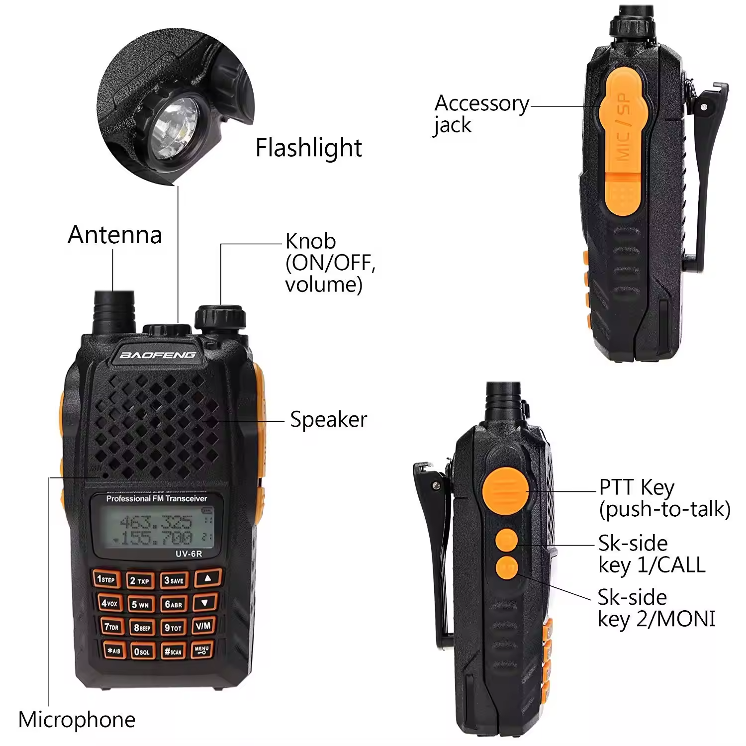 Wholesale Baofeng UV-6R Two Way Radio Orange Keypad Walkie Talkie For SDR Transceiver 10km 7W UHF VHF Dual Band Radio