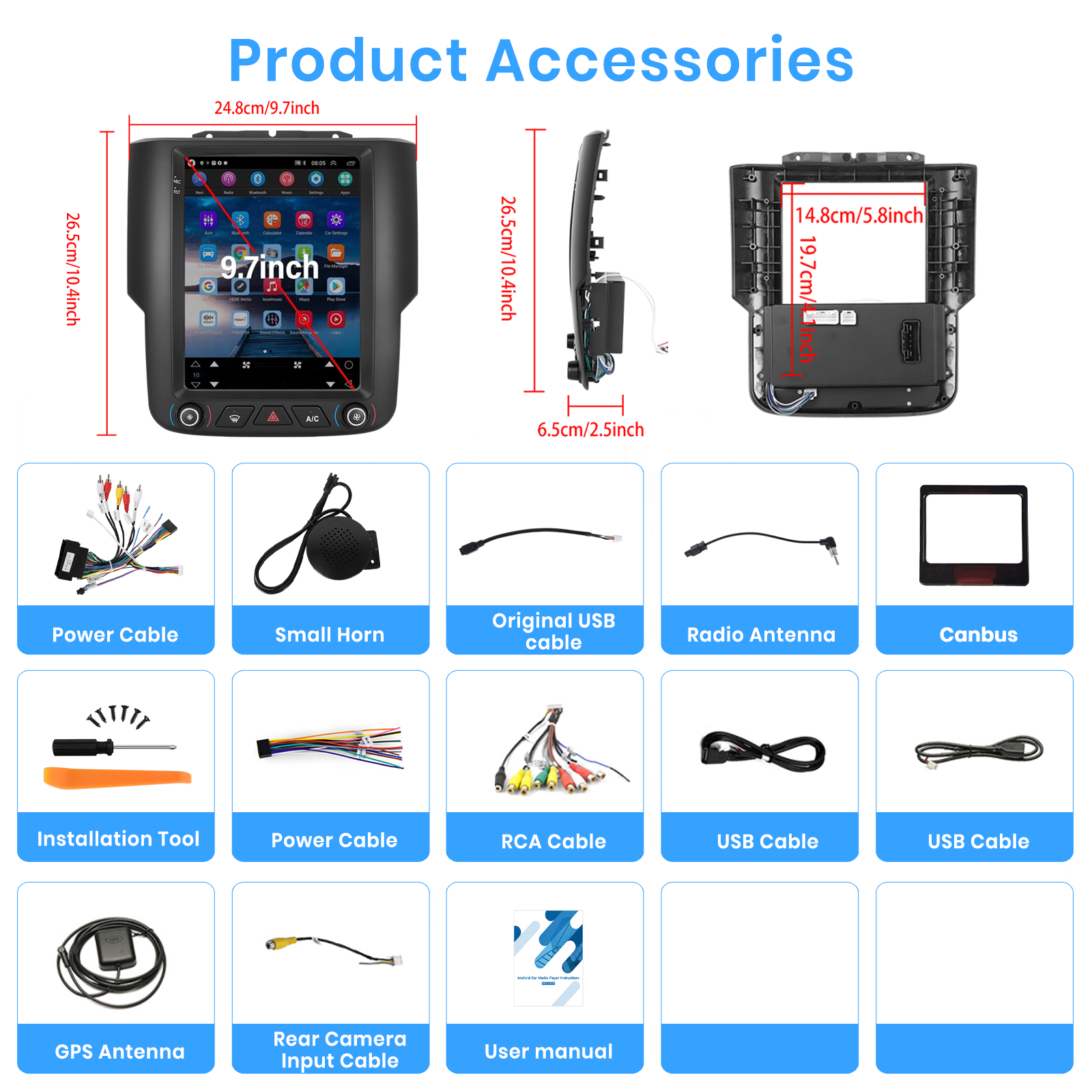 Podofo Android Car Radio 9.7'' Autoradio For Dodge Ram 2013-2018 Carplay Android Auto GPS WiFi FM BT Car Stereo