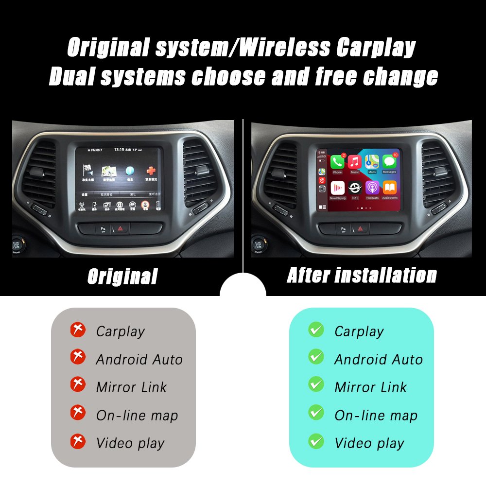 Wireless Apple Carplay Navigation Radio Car DVD Player 2014-2017 Dodge RAM Portable Bluetooth USB Includes OEM Screen Upgrade