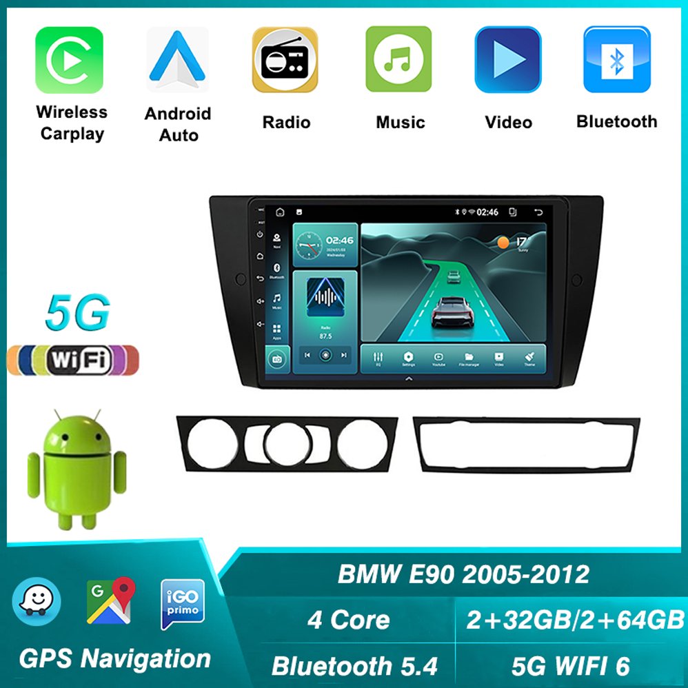 5G+2.4G dual band WIFI 2+64G car video player Bluetooth 5.4 For BMW 3-Series E90 E91 E92 E93 2005-2012 GPS navigation Carplay