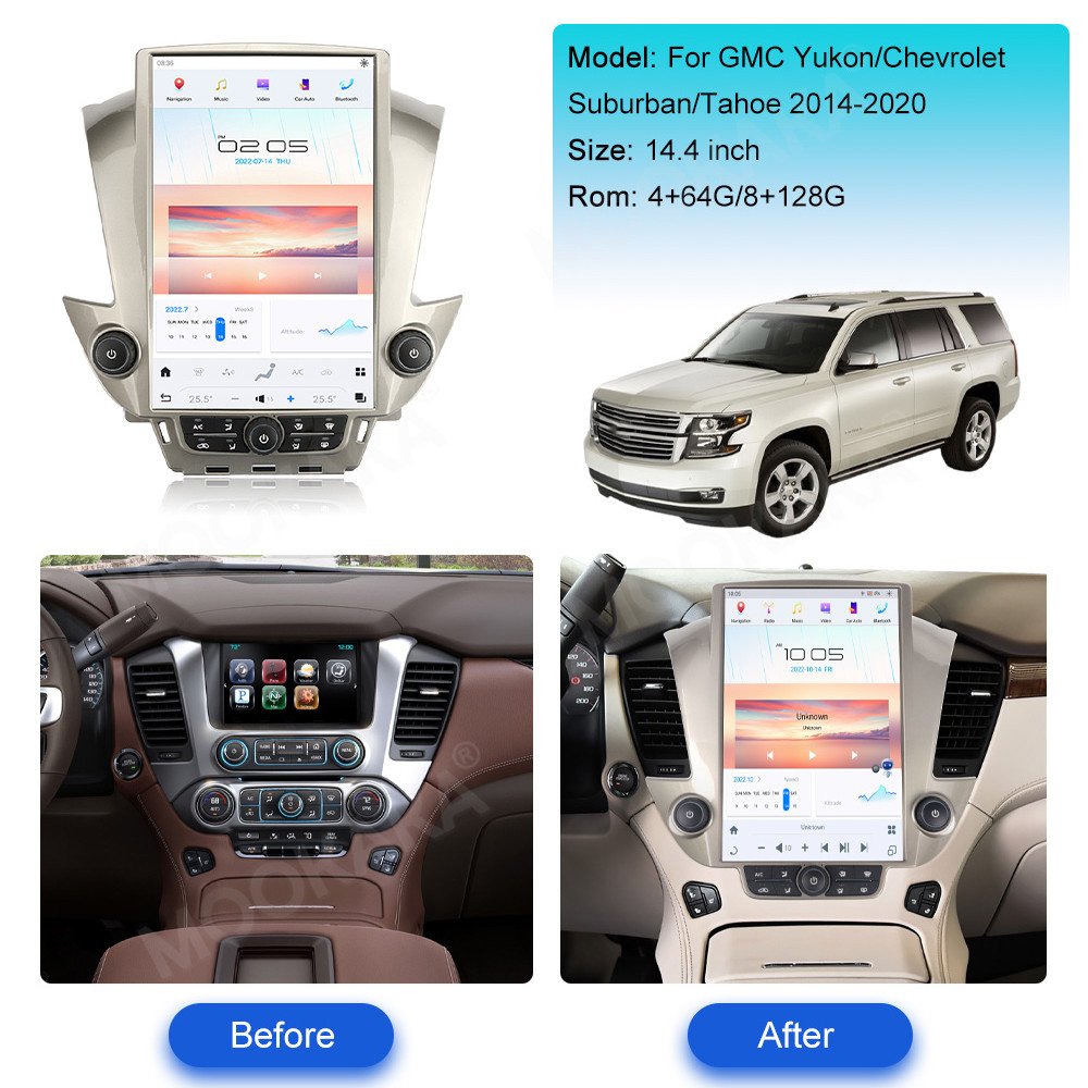 14" For Chevrolet Suburban Tahoe GMC Yukon 2014-2020 Car Radio Multimedia Player Android 1Din Bluetooth Screen Audio Central
