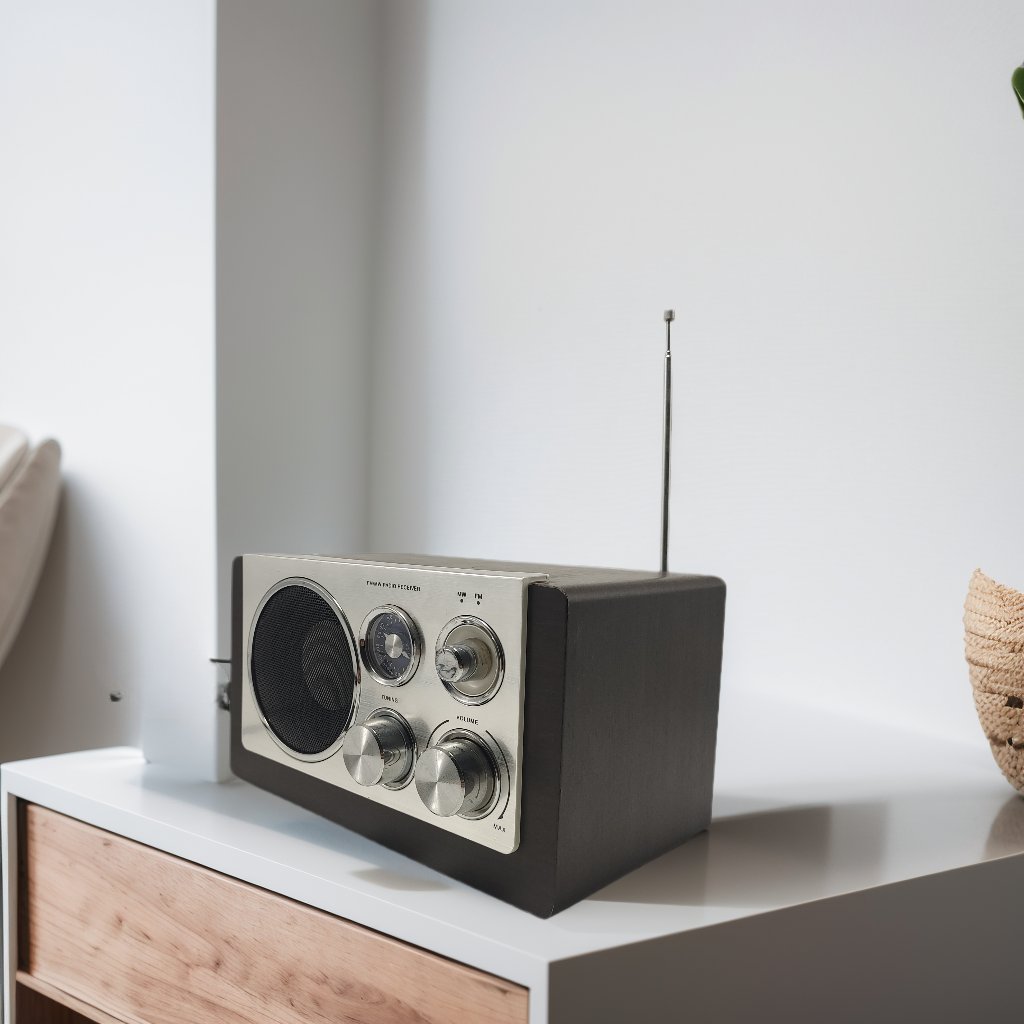 Vintage radio, wooden computer speaker, AUX integrated sound system, desktop FM all band radio