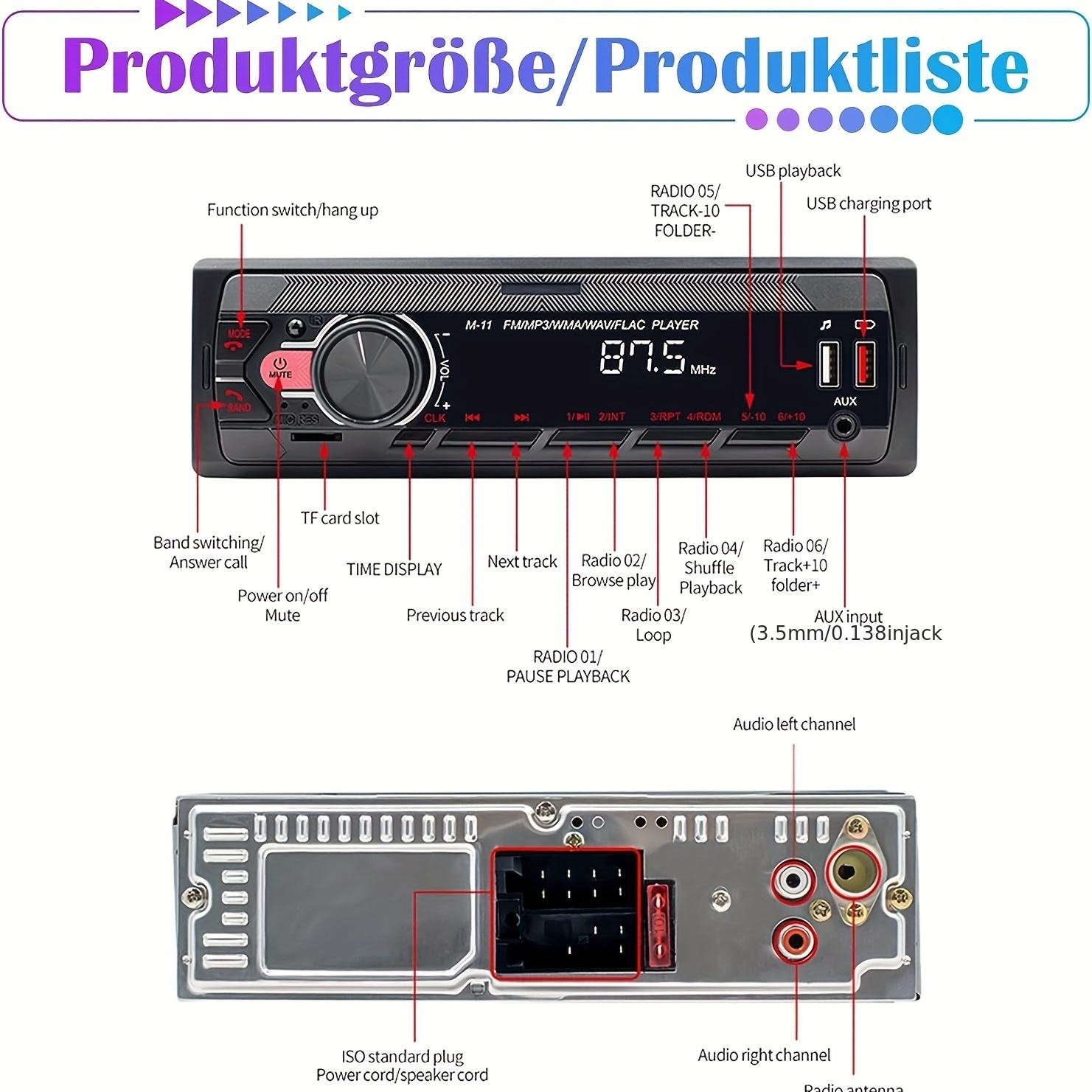 Car MP3 Player Car Stereo Radio Para Carros Autoradio BT FM Aux-in Receiver SD USB MP3 MMC WMA ISO Port