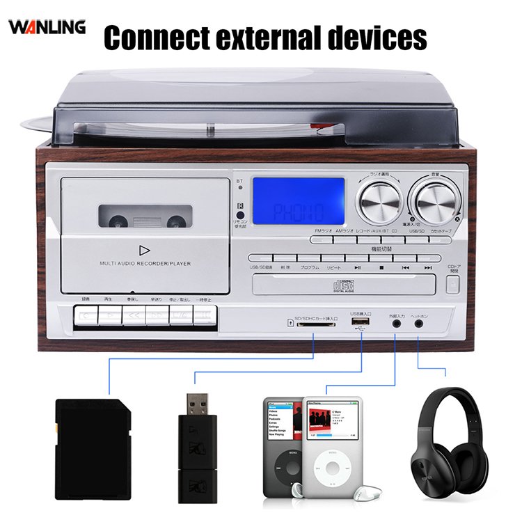 3 Speed Turntable Player Multi Function With AM FM Radio Bluetooth Cassette Record Player Vinyl Turntable Gramophone