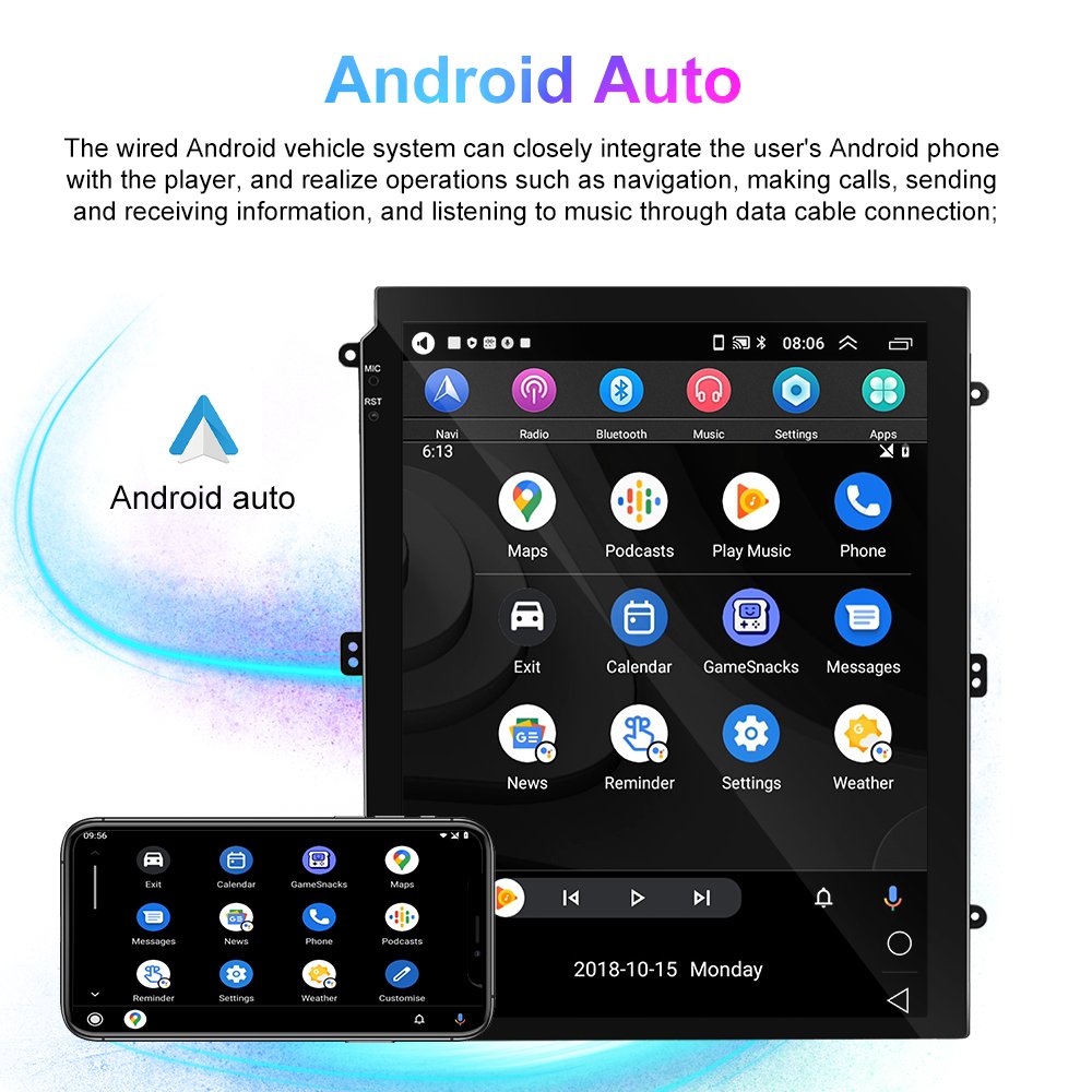 Podofo 9.7" Android Car Stereo Car Radio For Ford EDGE 2015 Wireless Carplay Android Auto GPS Wifi Hifi FM RDS + MIC /Camera
