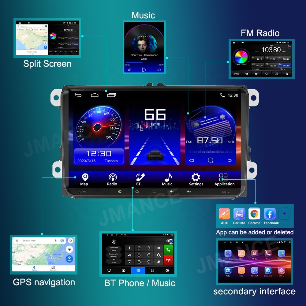 Jmance 9 inch For Volkswagen Ram 1GB Rom 16GB BT Wifi Mirror Link Double Din GPS Navigation Car Radio Stereo