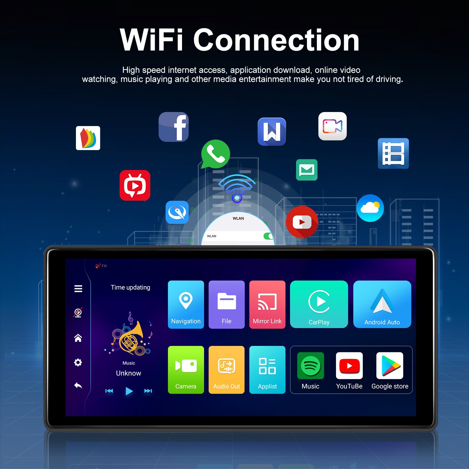 Podofo 10.36" Android 13 Autoradio Radio Auto Display Carplay Android Auto 2+32G/4+64G GPS WIFI BT FM Support AHD Camera OEM