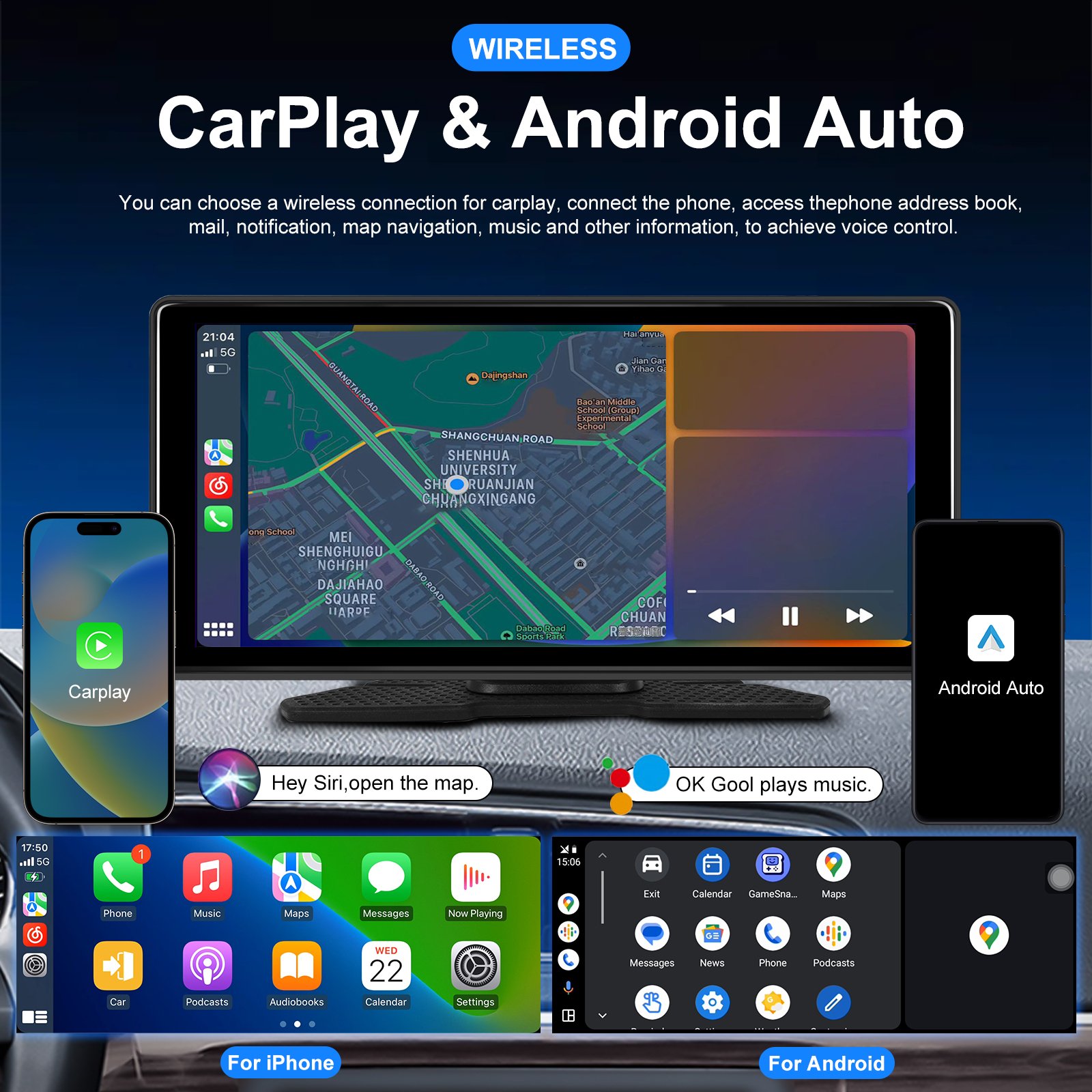 Podofo 10.36" Android 13 Autoradio Radio Auto Display Carplay Android Auto 2+32G/4+64G GPS WIFI BT FM Support AHD Camera OEM