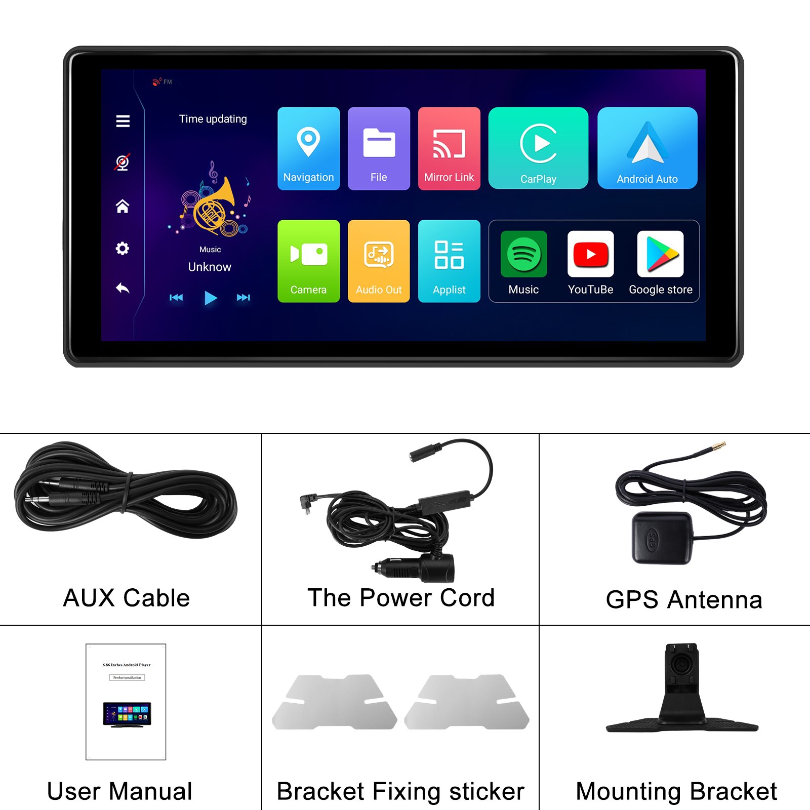 Podofo 10.36" Android 13 Autoradio Radio Auto Display Carplay Android Auto 2+32G/4+64G GPS WIFI BT FM Support AHD Camera OEM