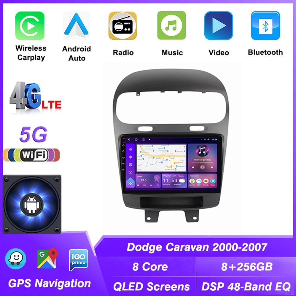 Android 13 Car Radio Carplay For Dodge Caravan 2000 - 2007 9 INCH 2 DIN Stereo Car GPS Navigation Multimedia Head Unit Player
