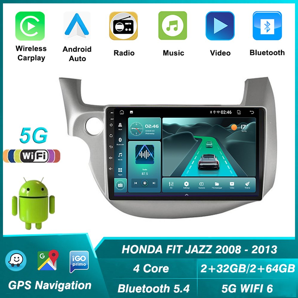 Android auto Carplay Car Multimedia Player For HONDA FIT JAZZ 2008-2013 Radio Video Player GPS Stereo BT5.4 5G WiFi 6 Head Unit