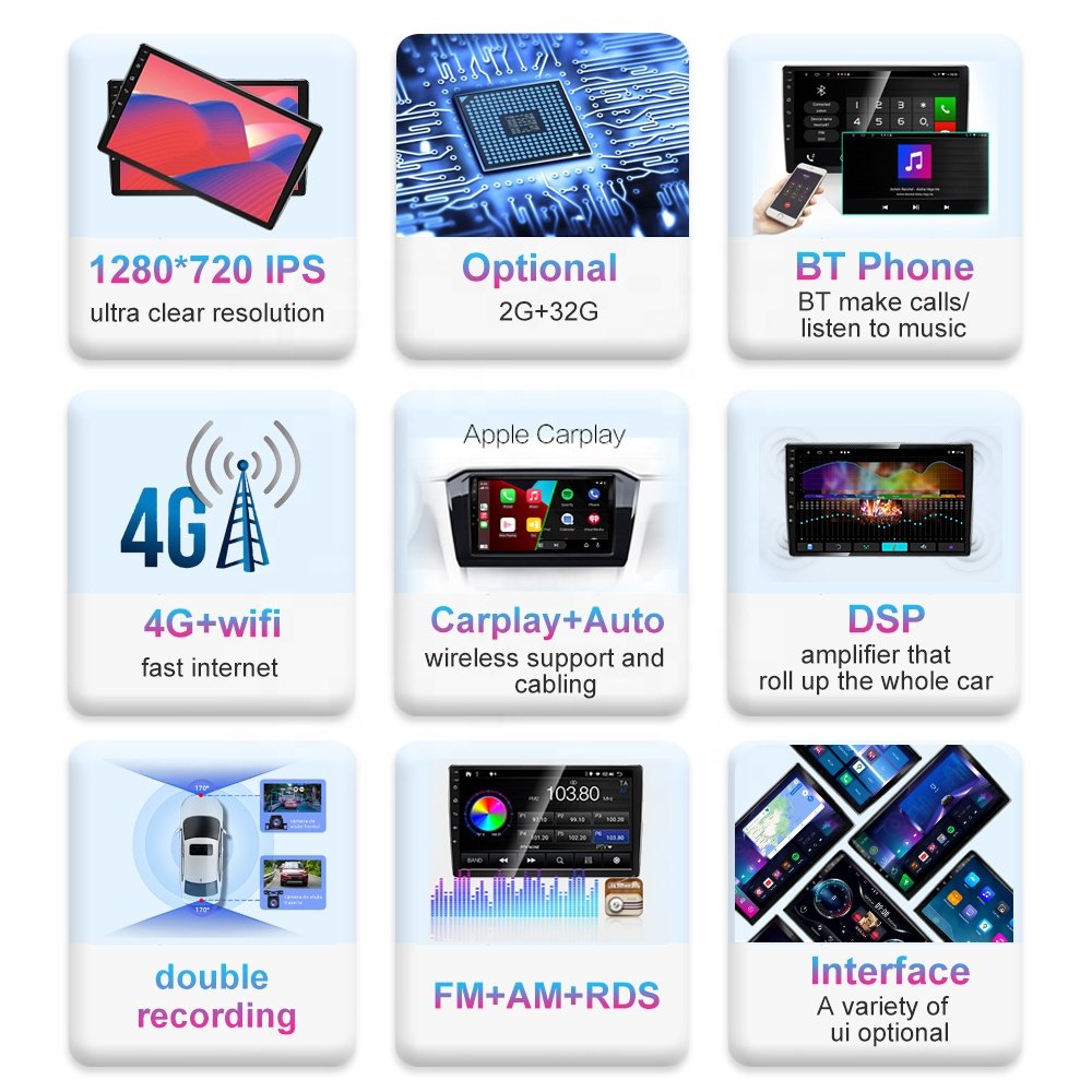 Jmance 10 inch Dashboard Android Car Stereo Auto Audio carplay Ram 2/4/6GB Rom 32/64/128GB 4G Multimedia Player Accessories
