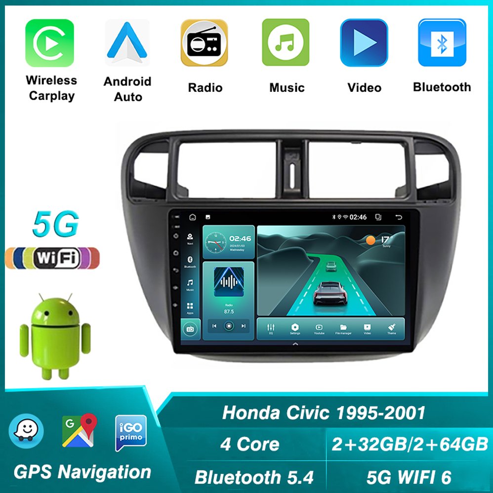 Android Carplay Car Multimedia Video Player For Honda Civic EJ EK EM 1995 1996-2001 Navigation GPS Radio BT5.4 5G+2.4G WIFI6