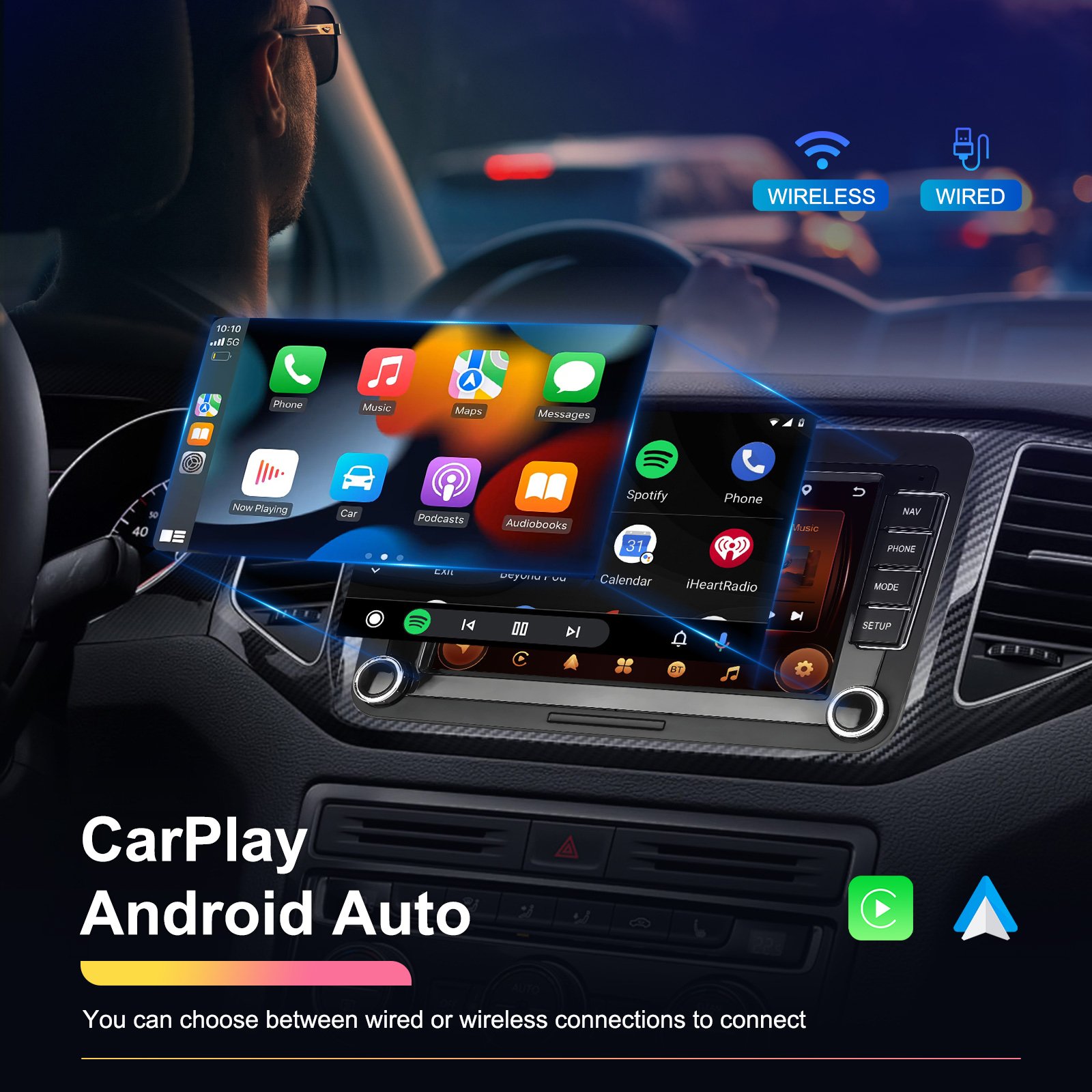 Podofo 7'' Android Car Radio Wireless CarPlay/Android Auto Electronics GPS WIFI FM RDS For VW/PASSAT/SKODA/POLO/FABIA/GOLF 5/6