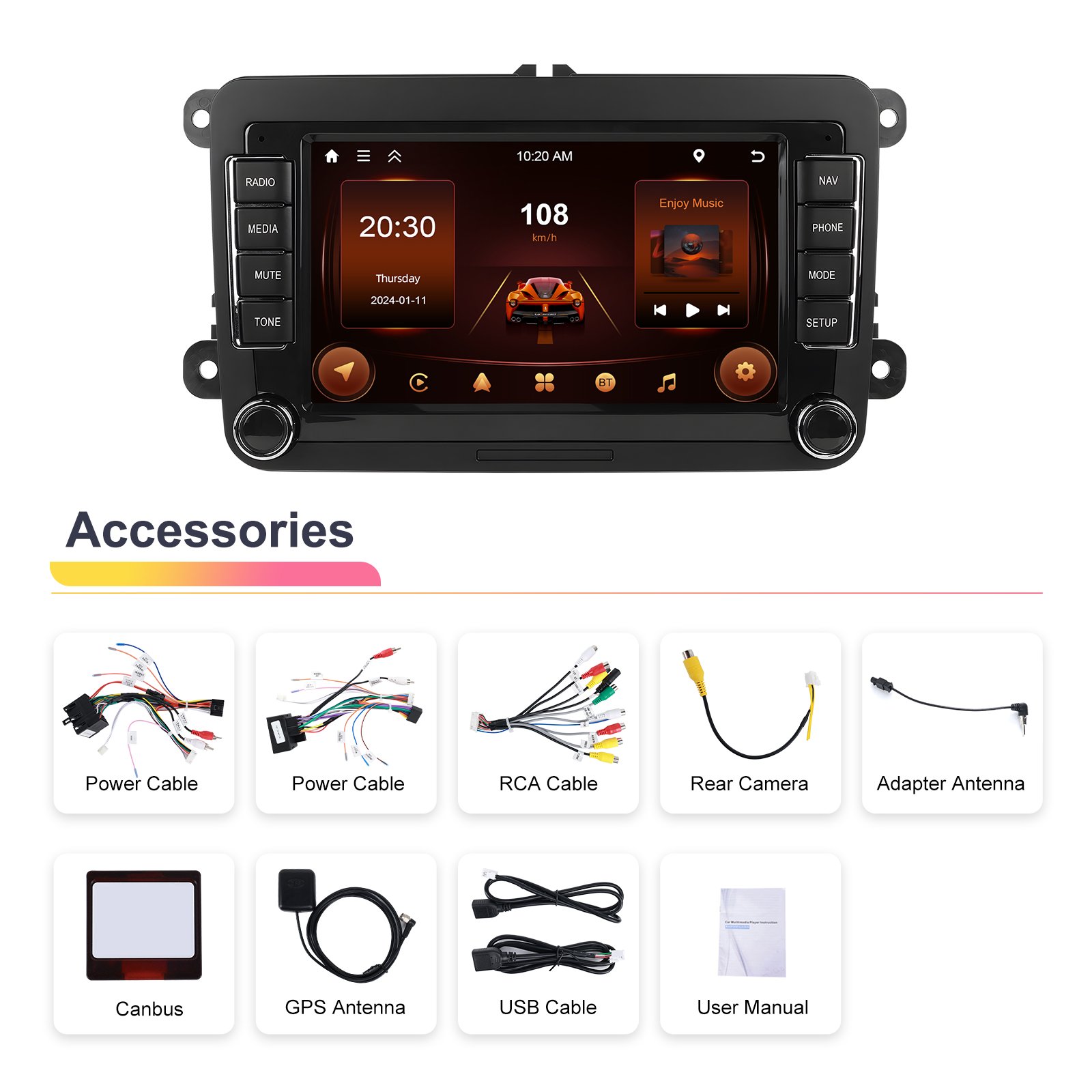 Podofo 7'' Android Car Radio Wireless CarPlay/Android Auto Electronics GPS WIFI FM RDS For VW/PASSAT/SKODA/POLO/FABIA/GOLF 5/6