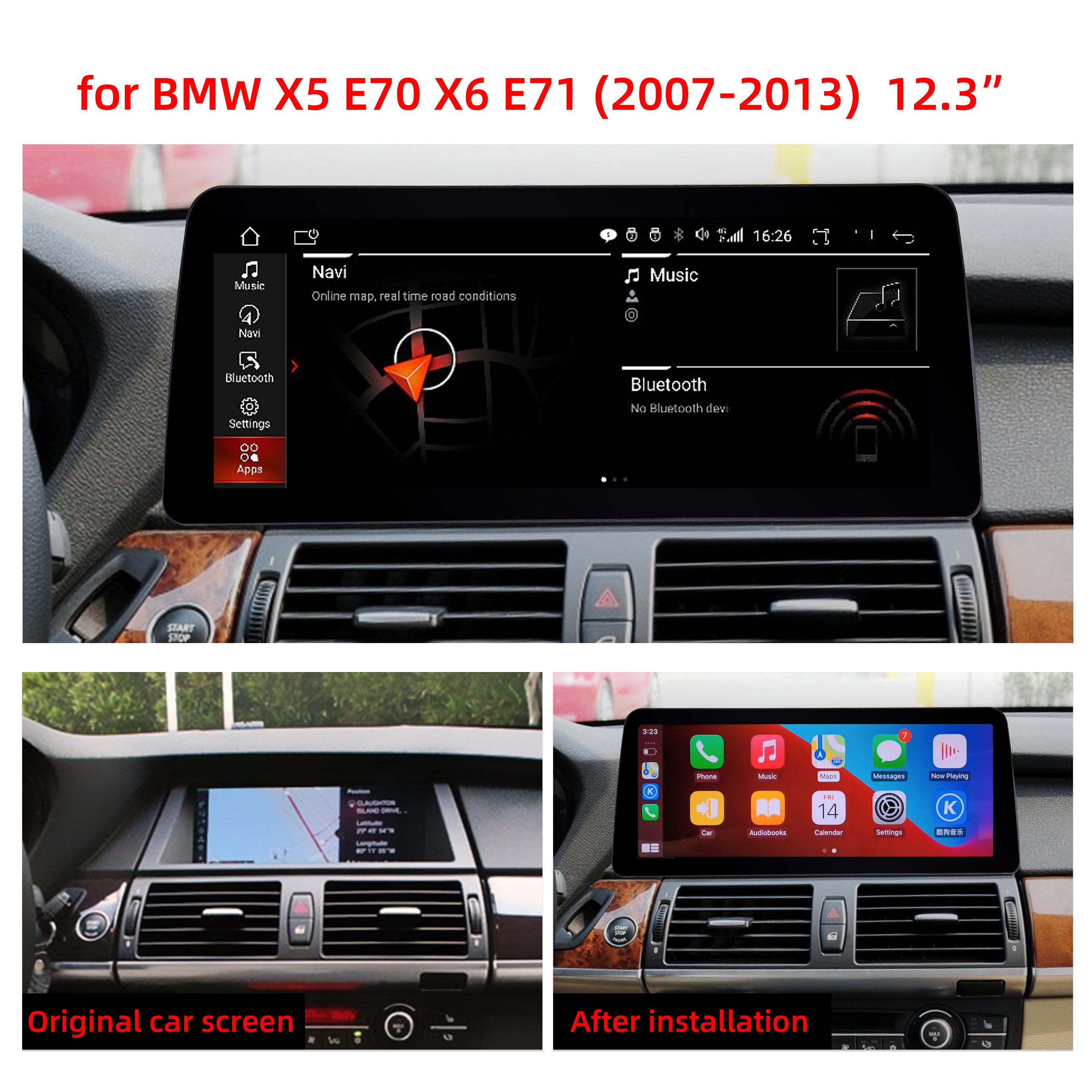 12.3'' Android 11 2+32GB Car Radio for BMW X5 E70 X6 E71 CIC CCC 1920*720 IPS+DSP Car Video DSP Built-in Carplay BT 4G WIFI