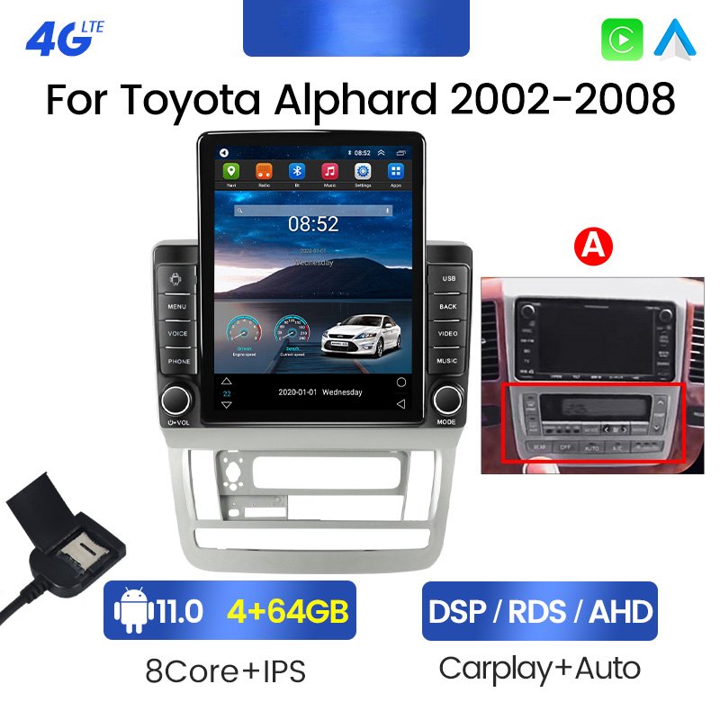 9.5" Screen IPS 2.5D Android DSP DVR Car Radio Stereo Player for Toyota Alphard 2002-2007 Multimedia GPS Navigation