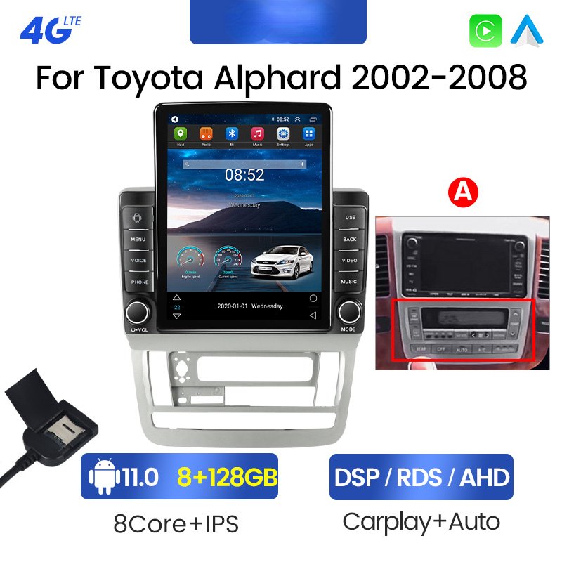 9.5" Screen IPS 2.5D Android DSP DVR Car Radio Stereo Player for Toyota Alphard 2002-2007 Multimedia GPS Navigation