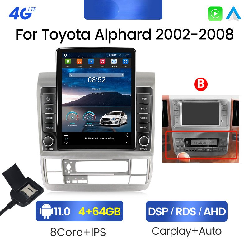 9.5" Screen IPS 2.5D Android DSP DVR Car Radio Stereo Player for Toyota Alphard 2002-2007 Multimedia GPS Navigation