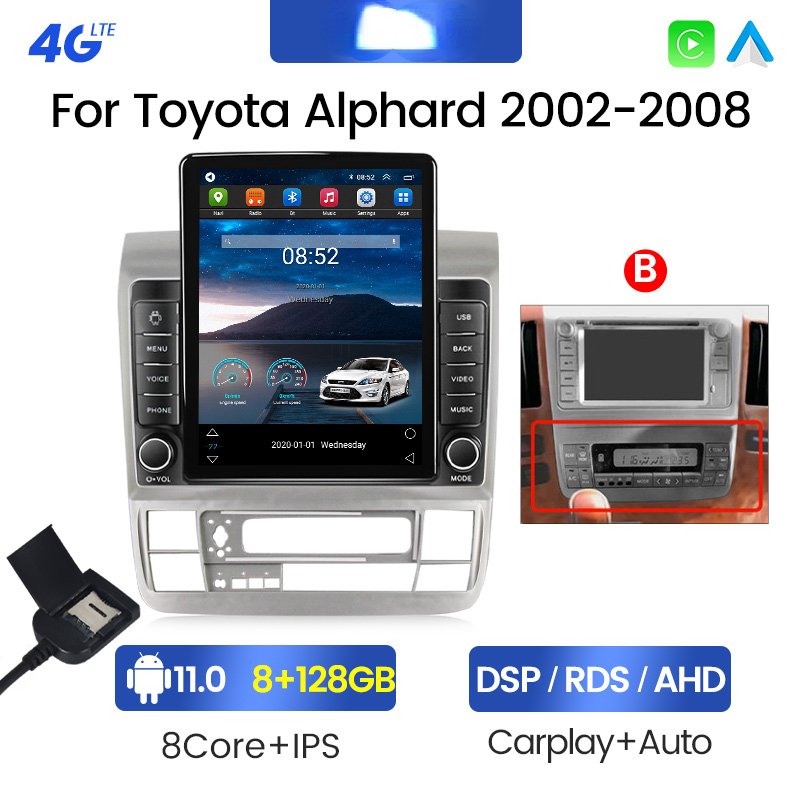 9.5" Screen IPS 2.5D Android DSP DVR Car Radio Stereo Player for Toyota Alphard 2002-2007 Multimedia GPS Navigation