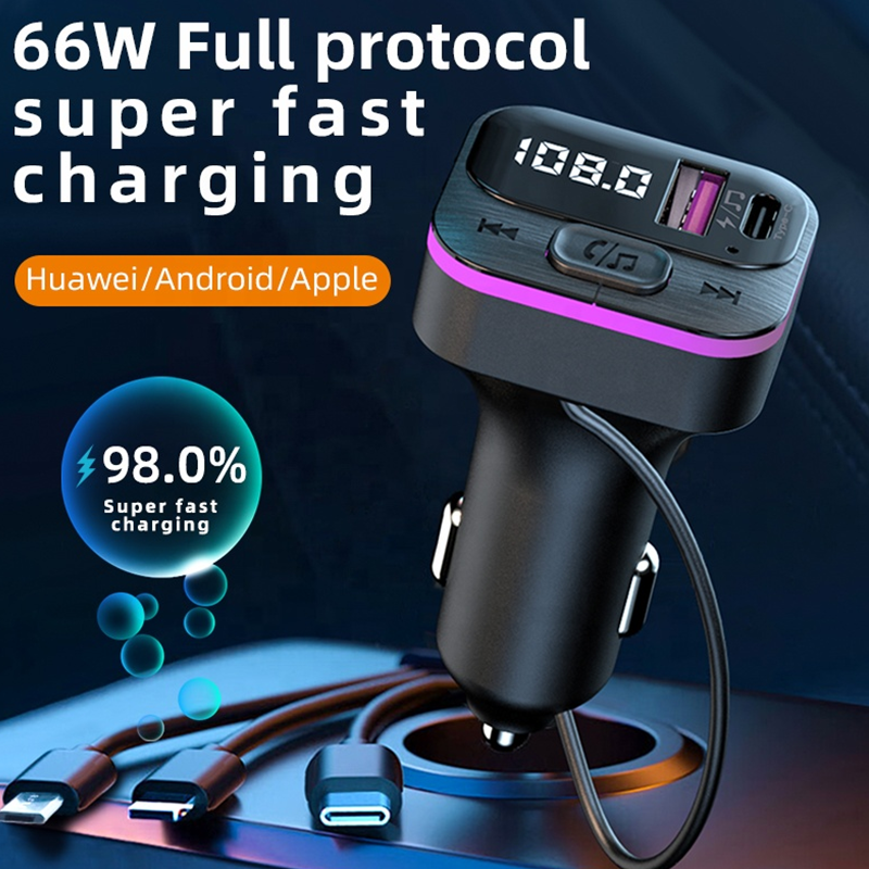FM Transmitter Wireless Car Adapter Radio Receiver MP3 Player Handsfree Call 66W Type-C USB Car charger fast charging
