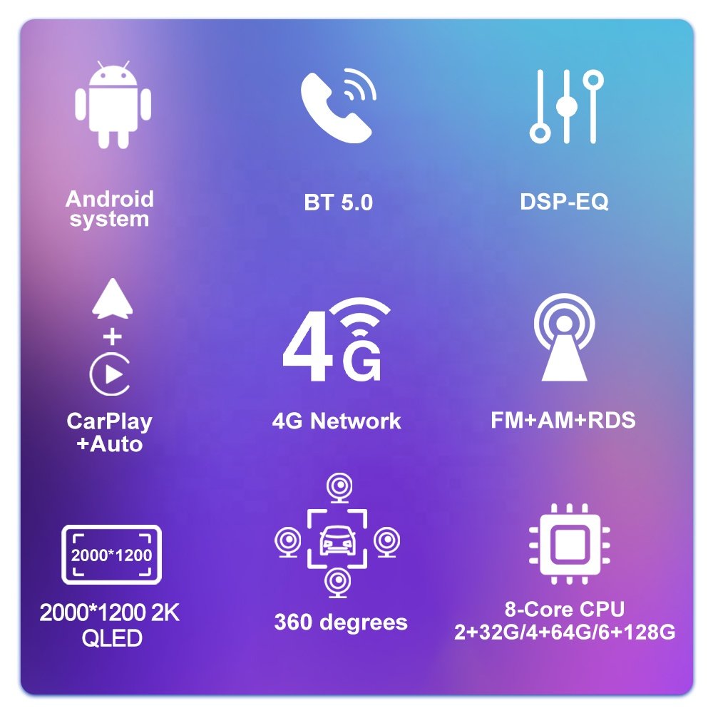 JYT 12 inch Multi Language Car Radio 8+256GB 4G BT 5.0 GPS Navigation Android Auto Carplay Universal Double Din Car DVD Player
