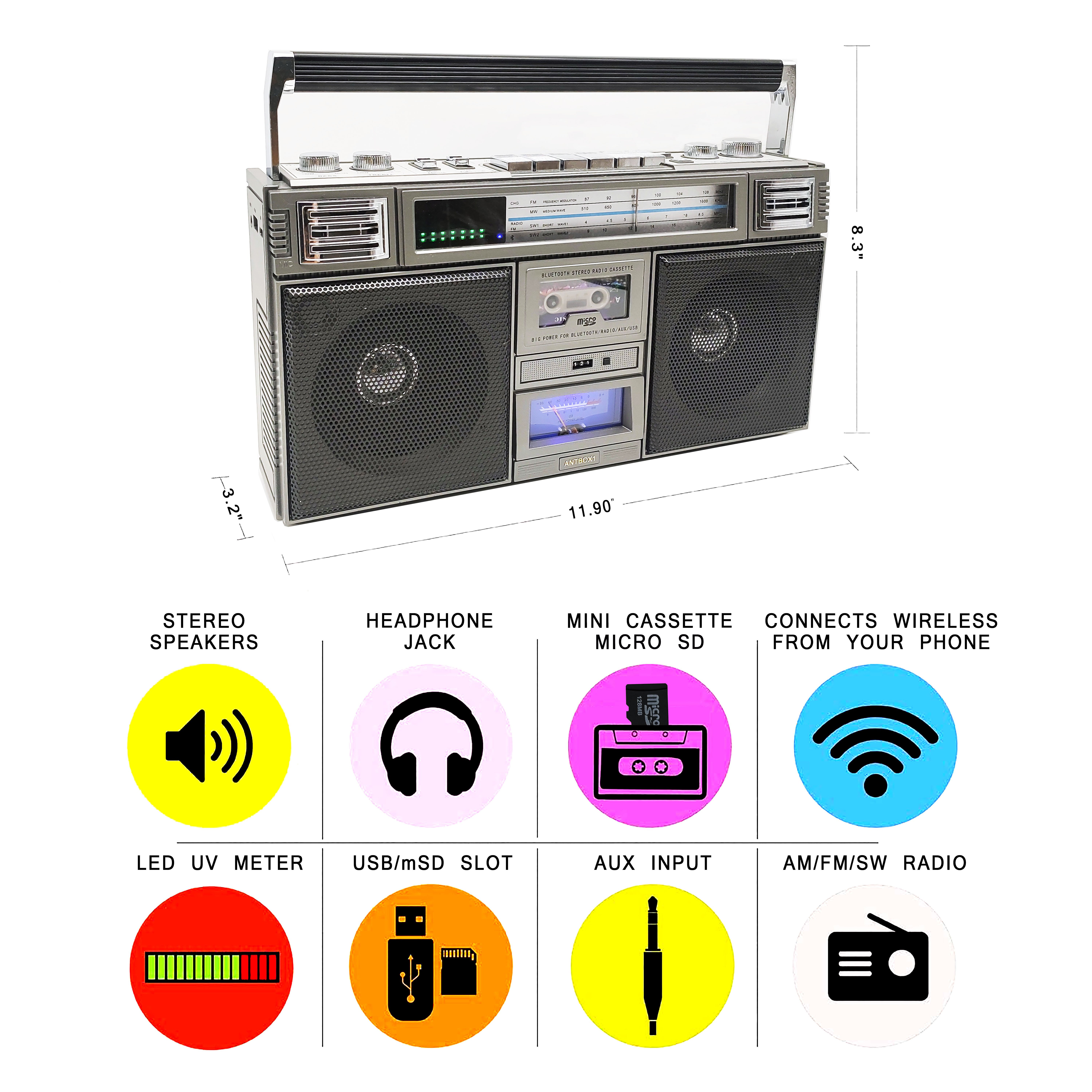 12000maH Mini Portable Home AM/FM Radio Player Wireless Charging Surround Sound FM Band Vintage Bluetooth Boombox