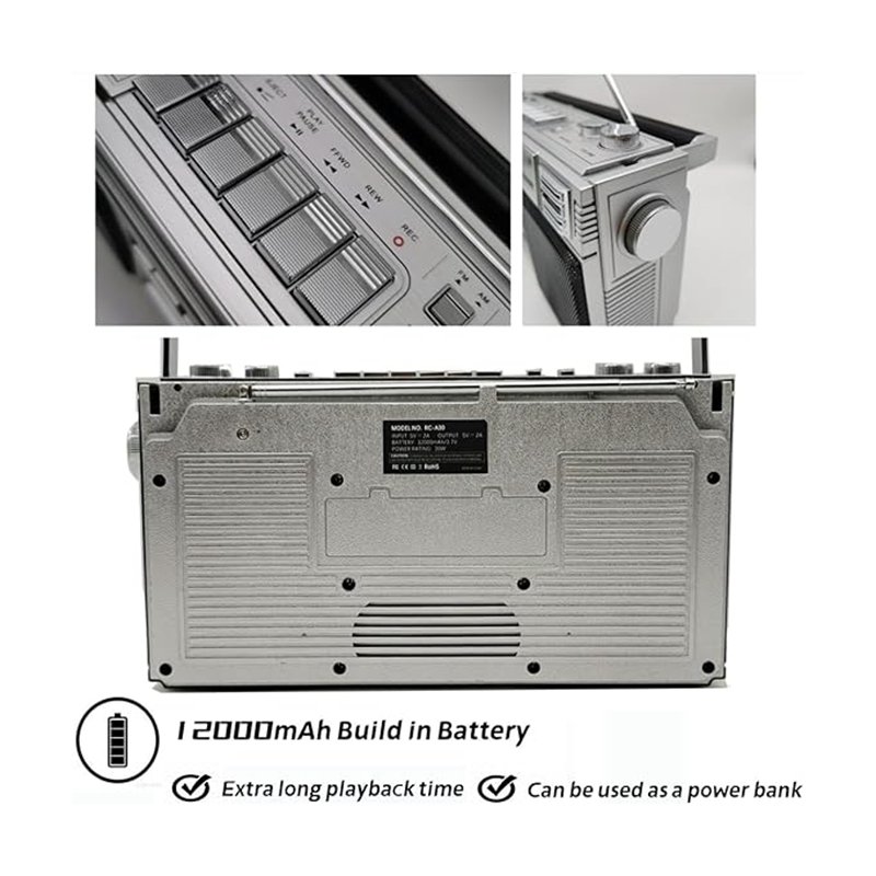 12000maH Mini Portable Home AM/FM Radio Player Wireless Charging Surround Sound FM Band Vintage Bluetooth Boombox