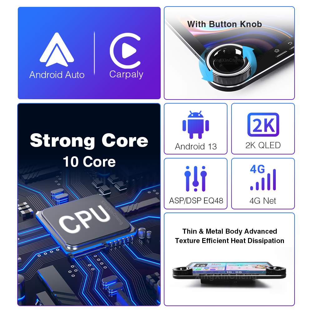 Universal 12.95inch Android13 KC97 Stereo Diamond QLED 2k Player Screen DSP Audio Head Unit Car Play Android Auto
