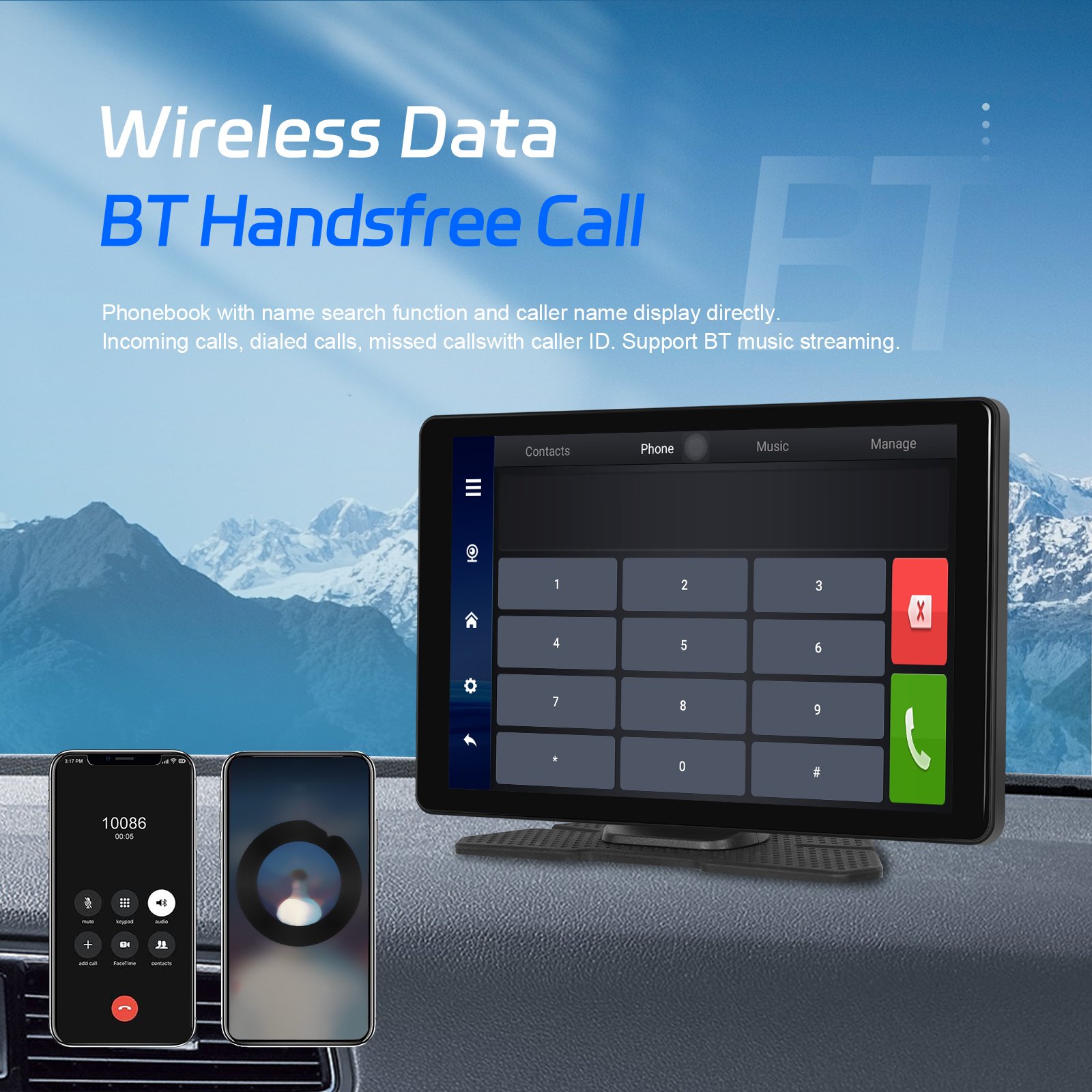 Podofo 8" Android 13 Display Screen Portable Wireless Carplay Android Auto 4+64G GPS WIFI BT FM Radio Support 1080P Camera