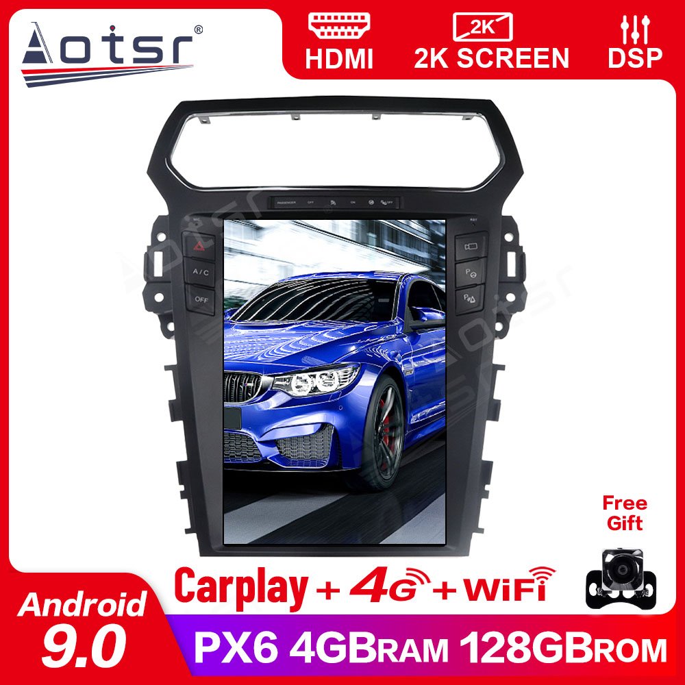 For Ford Explorer 2011-2019 Tesla Style Vertical Screen PX6 Android 9.0 Car Multimedia Radio Player Audio GPS Navi BT head unit