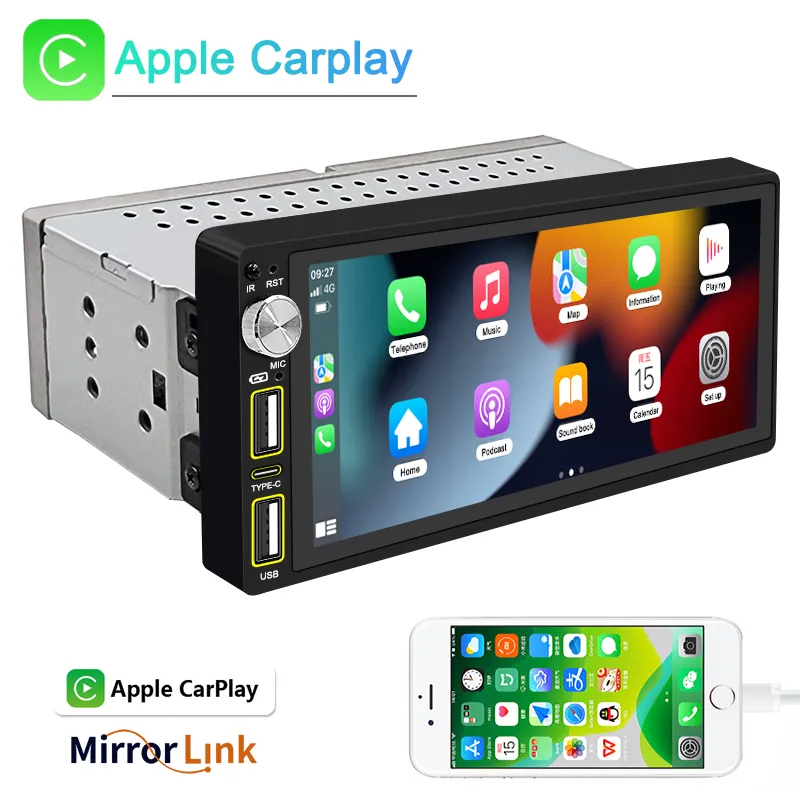6.86 Inches IPS Screen Touch Screen 2.5D Knob 1din BT Bluetooth Mirror Link Rear View camera DVD Player
