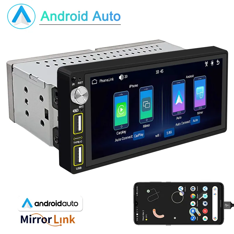 6.86 Inches IPS Screen Touch Screen 2.5D Knob 1din BT Bluetooth Mirror Link Rear View camera DVD Player