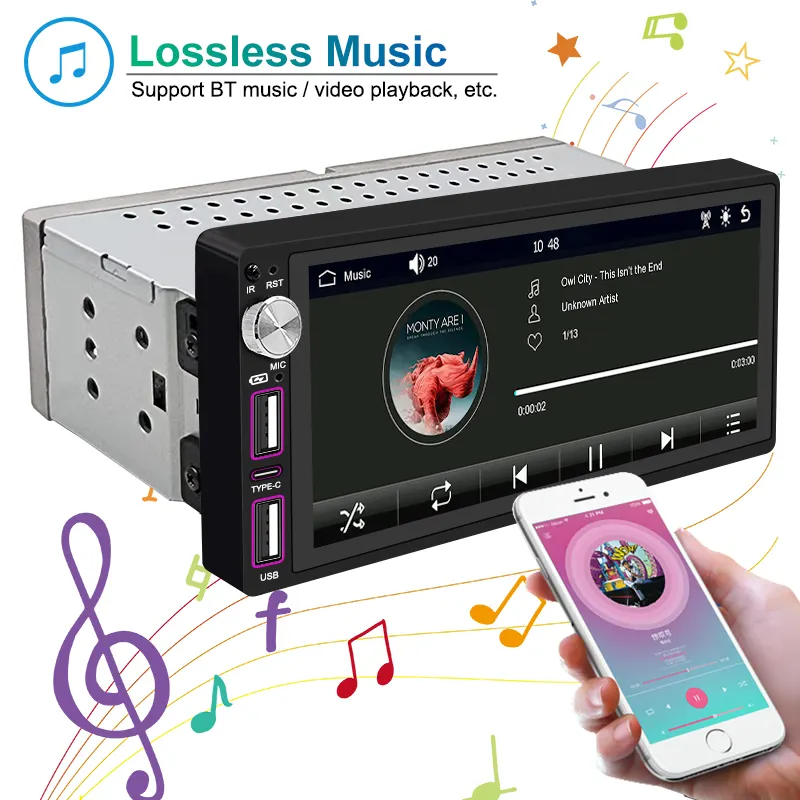 6.86 Inches IPS Screen Touch Screen 2.5D Knob 1din BT Bluetooth Mirror Link Rear View camera DVD Player