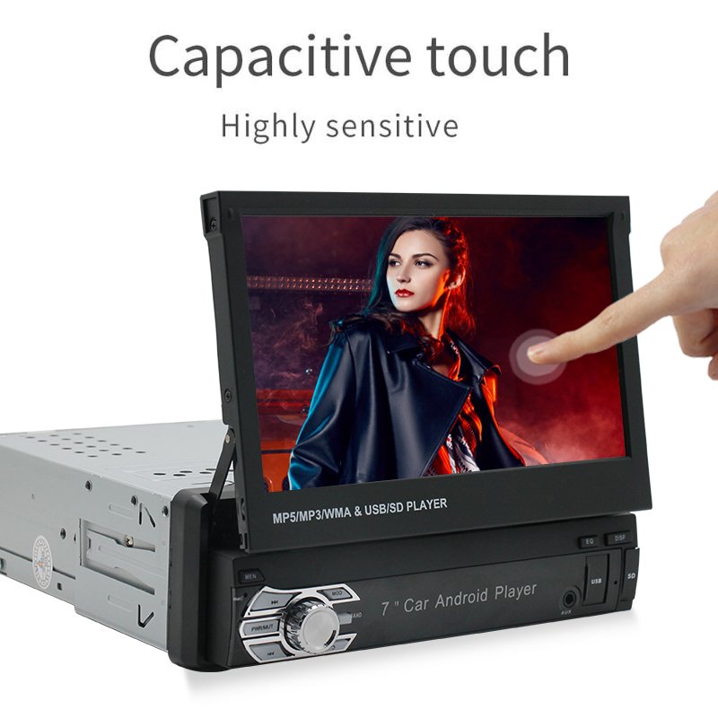 1din Car Radio CarPlay GPS Navigation 7" IPS Retractable Screen 1 Din Android 11 Multimedia Player Universal Audio Video No DVD