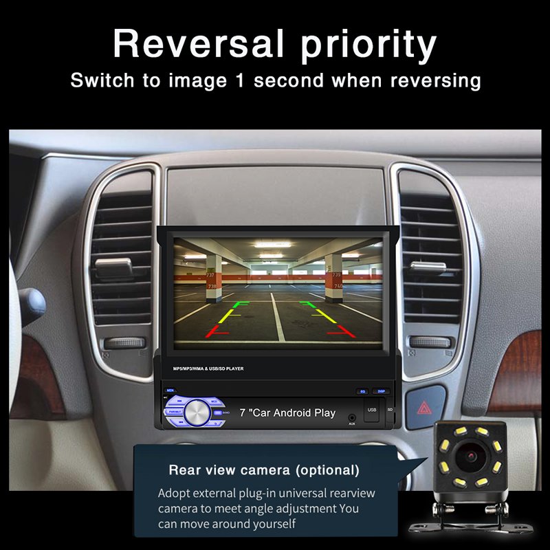 1din Car Radio CarPlay GPS Navigation 7" IPS Retractable Screen 1 Din Android 11 Multimedia Player Universal Audio Video No DVD