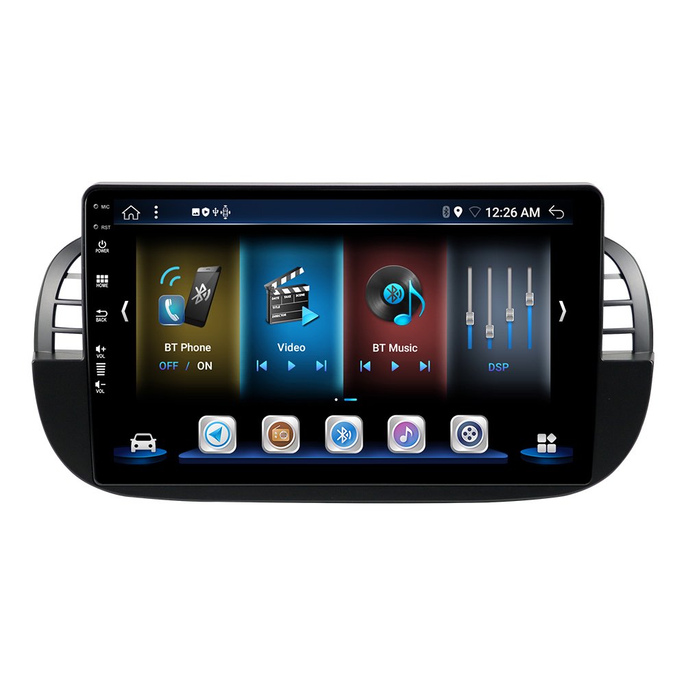 Car Audio Car DVD Player Android13 1Din 9'' Multimedia Touch Screen GPS Navigation Rear Camera for Fiat 500 2007-15