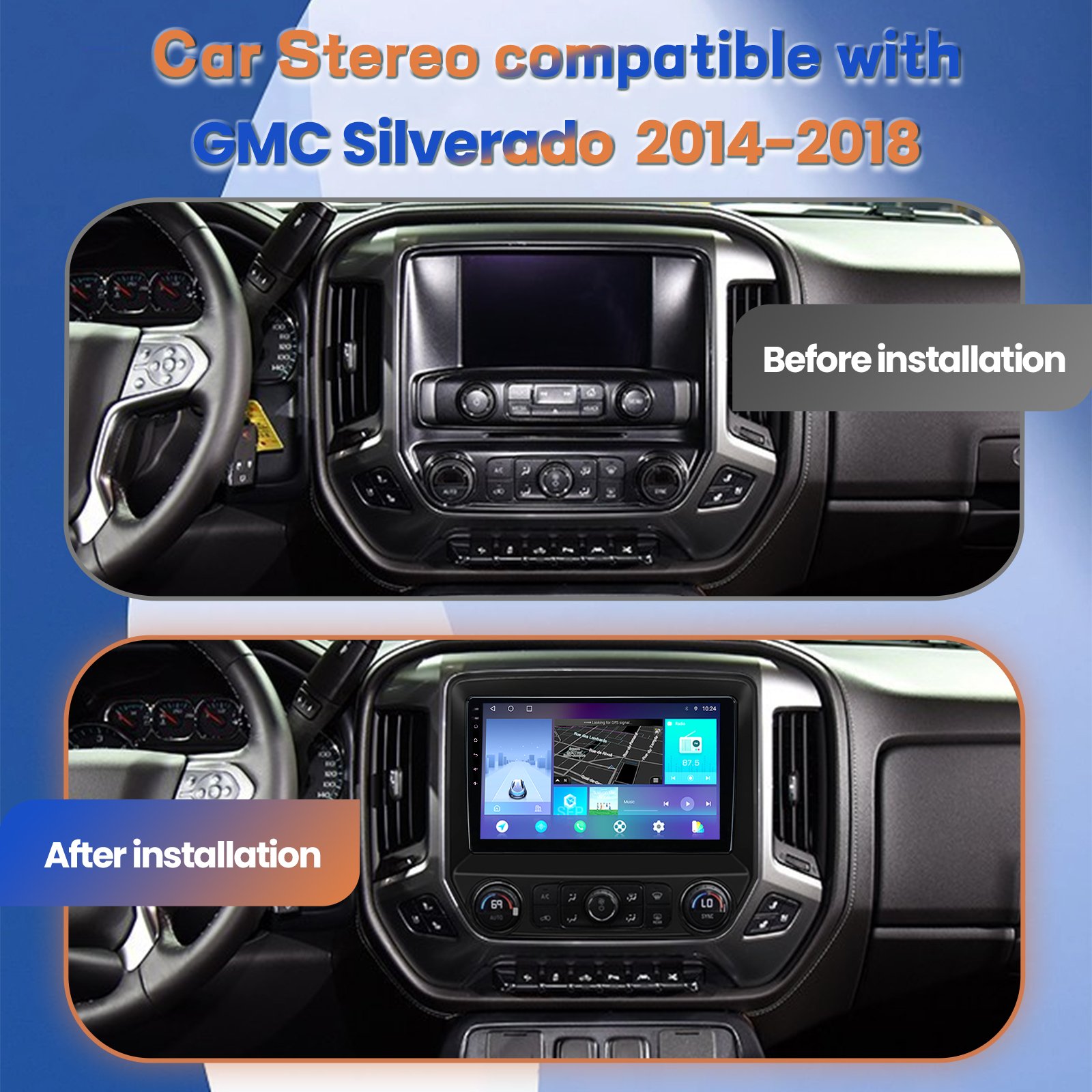 Chevrolet Silverado 10.1" Car DVD Player 2014-2018 Car Radio Android13 2+64g Universal Car Radio Android Simple 8 Inch Support