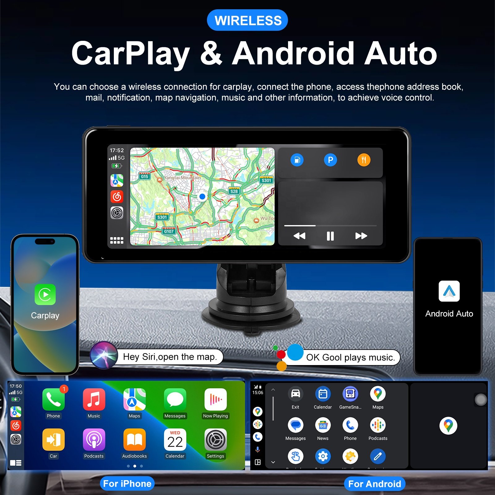 Podofo 6.86 Inch Autoradio Android 13 Car Radio Portable Carplay Android Auto 2+32G GPS WIFI BT FM Airplay Support AHD Camera