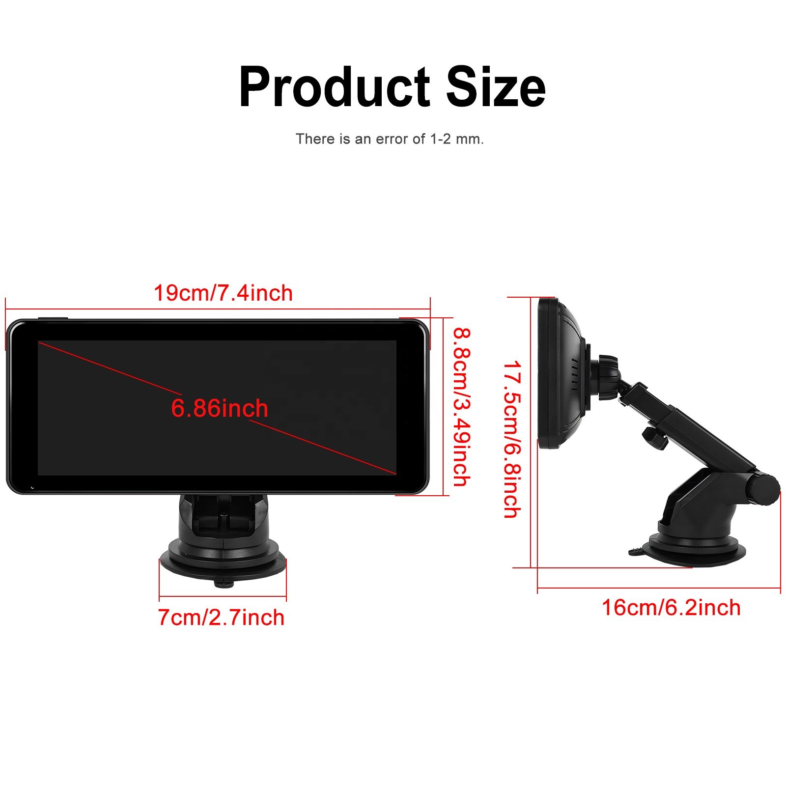 Podofo 6.86 Inch Autoradio Android 13 Car Radio Portable Carplay Android Auto 2+32G GPS WIFI BT FM Airplay Support AHD Camera