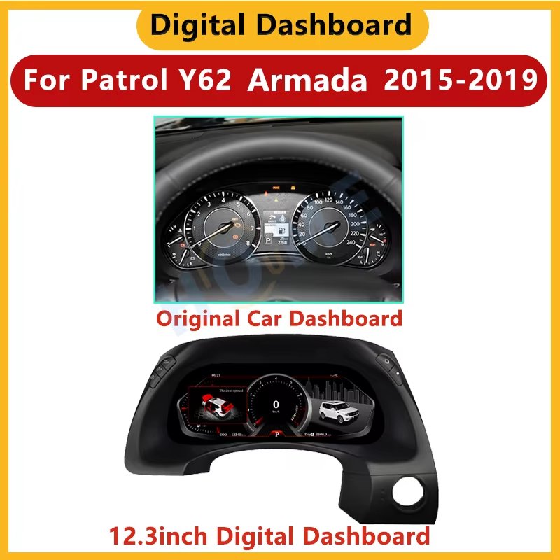 Android12 Wireless Carplay Digital Cluster interior console decorated with handles and panels Nissan Patrol Y62 Amanda