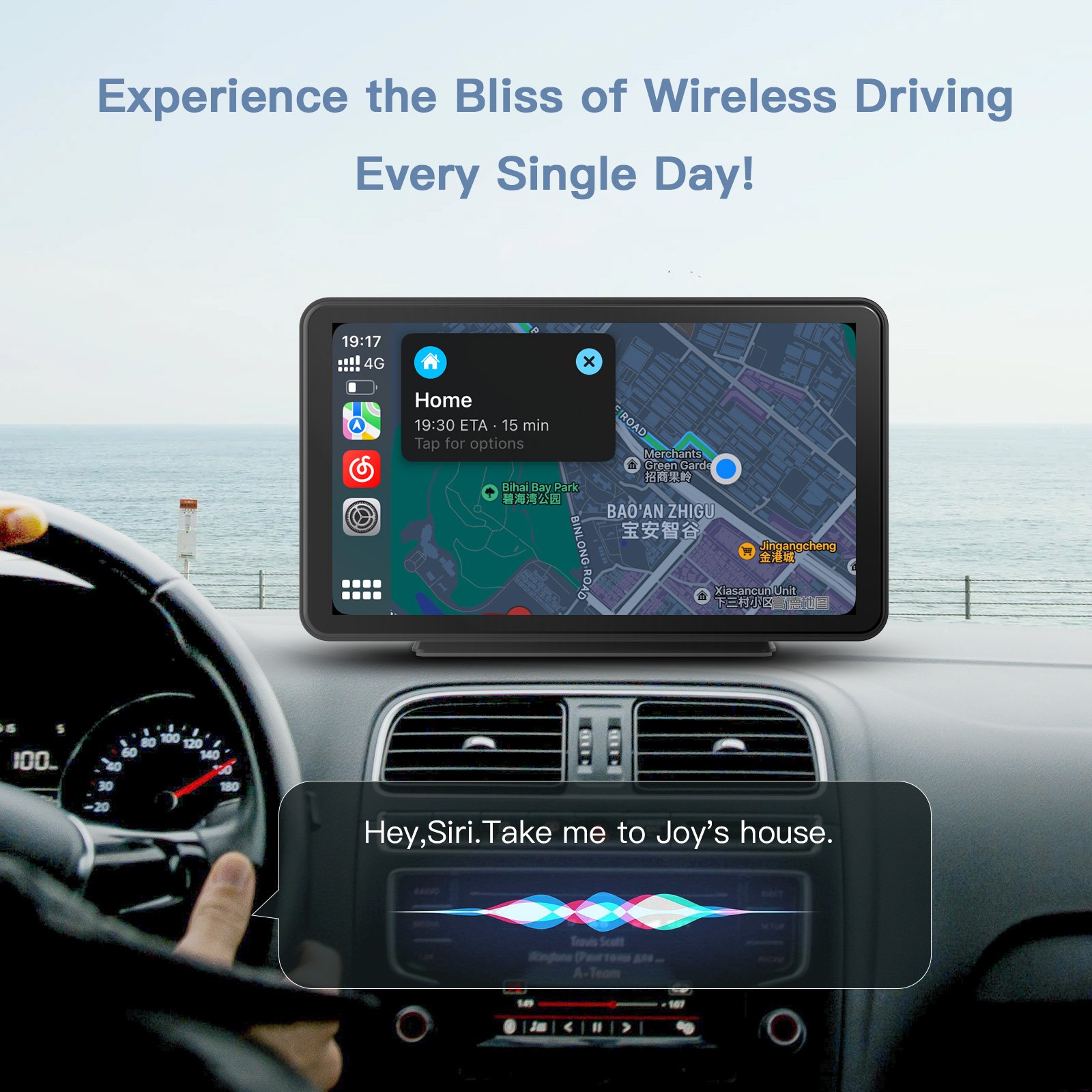 Carabc 7 inch portable Wireless Apple carplay screen with HD Touch Display navigation Rear Camera car sky carplay android auto