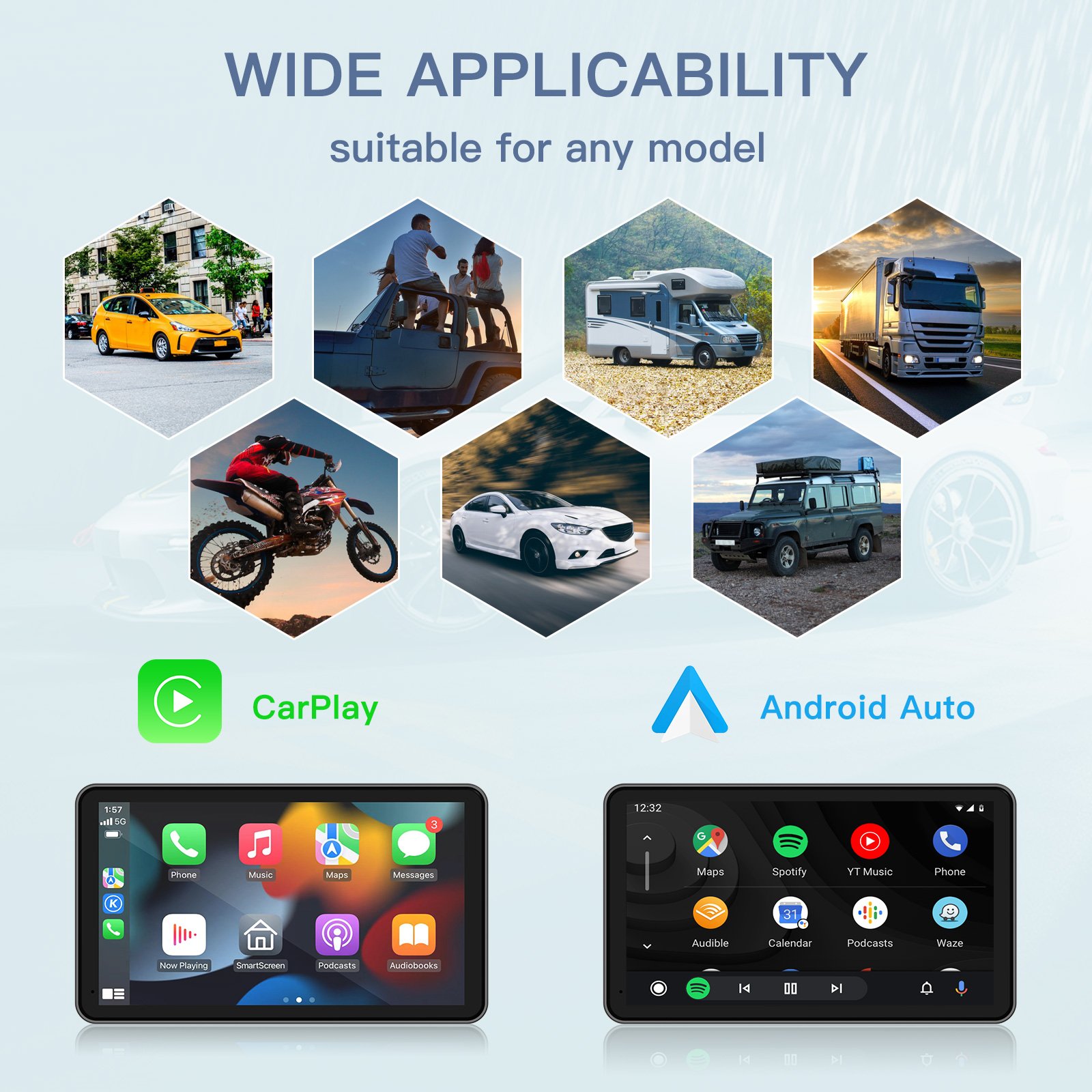 Carabc 7 inch portable Wireless Apple carplay screen with HD Touch Display navigation Rear Camera car sky carplay android auto