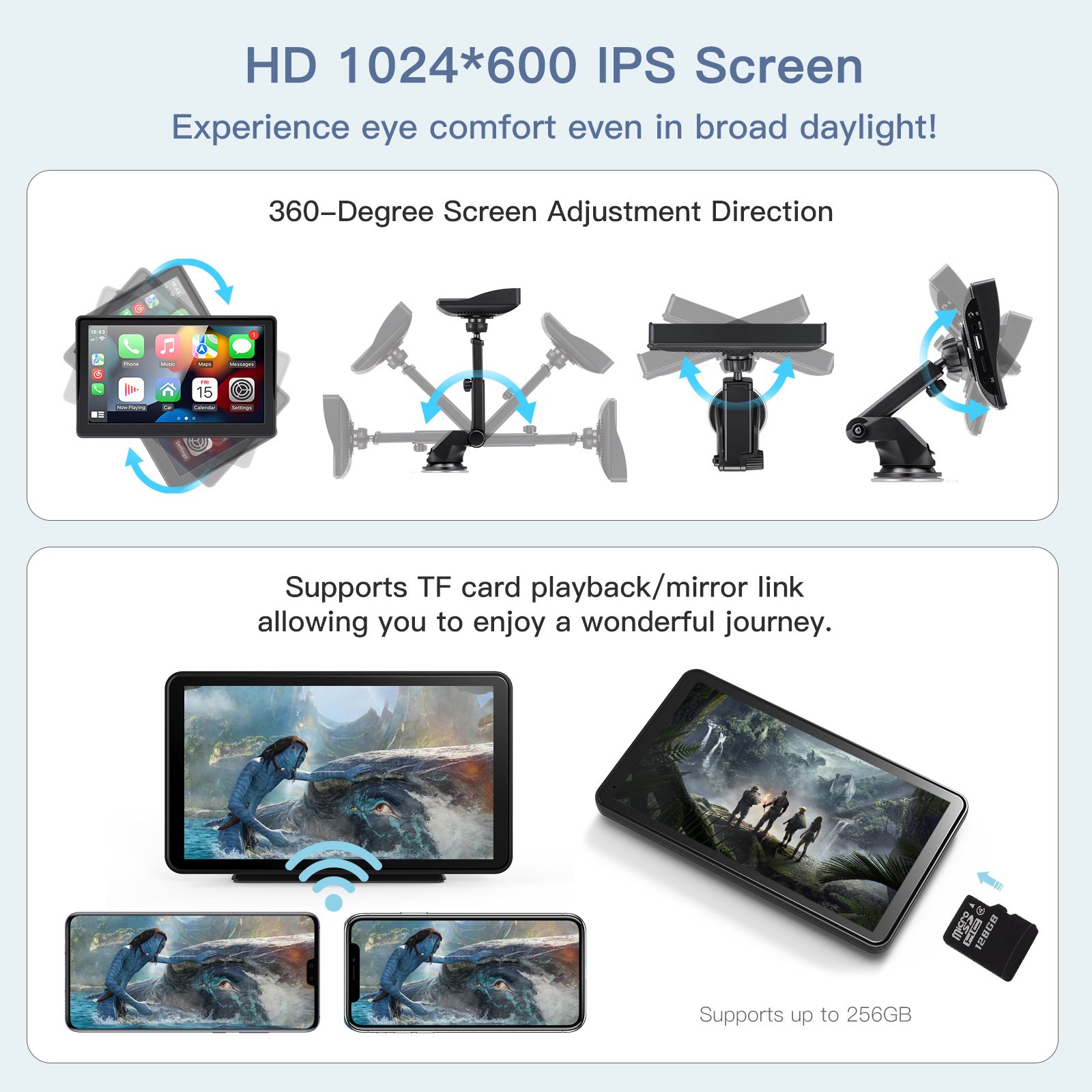 Carabc 7 inch portable Wireless Apple carplay screen with HD Touch Display navigation Rear Camera car sky carplay android auto
