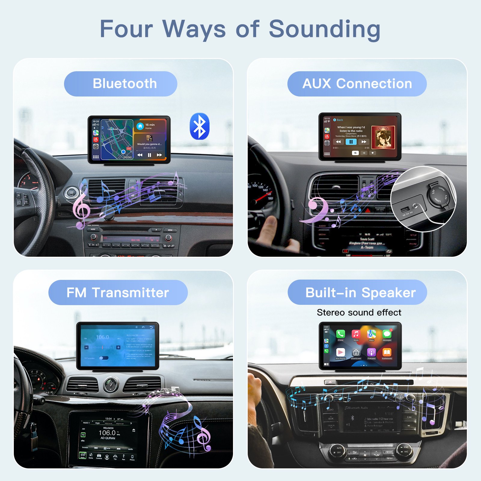 Carabc 7 inch portable Wireless Apple carplay screen with HD Touch Display navigation Rear Camera car sky carplay android auto